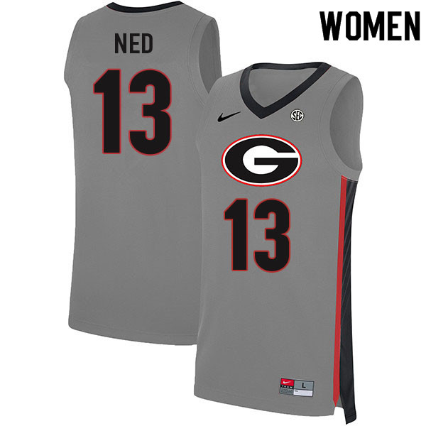 Women #13 Jonathan Ned Georgia Bulldogs College Basketball Jerseys Sale-Gray